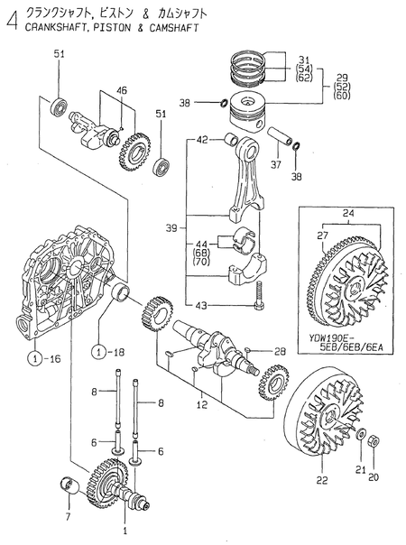 CRANKSHAFT,PISTON & CAMSHAFT (YDW190E-6EB)
