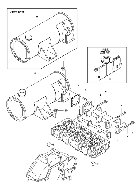 EXHAUST MANIFOLD & SILENCER (4TNV88-BPTB1T)