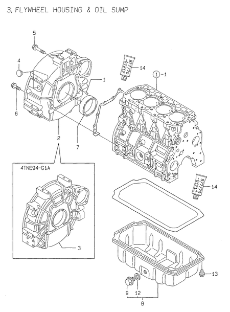 FLYWHEEL HOUSING & OIL SUMP (4TNE94-G1A)