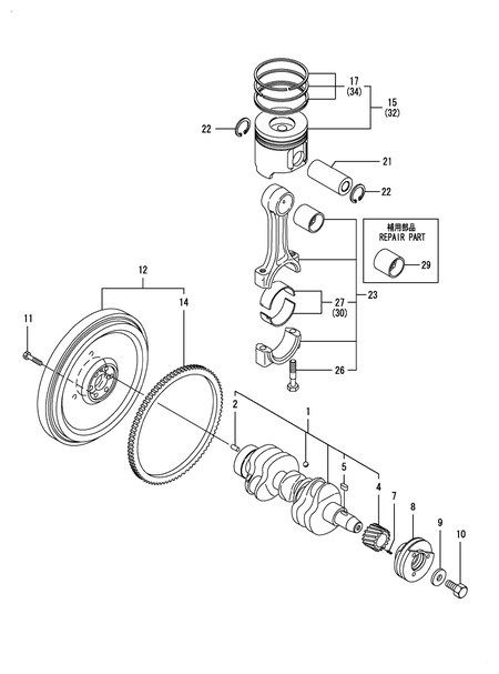 CRANKSHAFT & PISTON (3TNV88-BDWL)