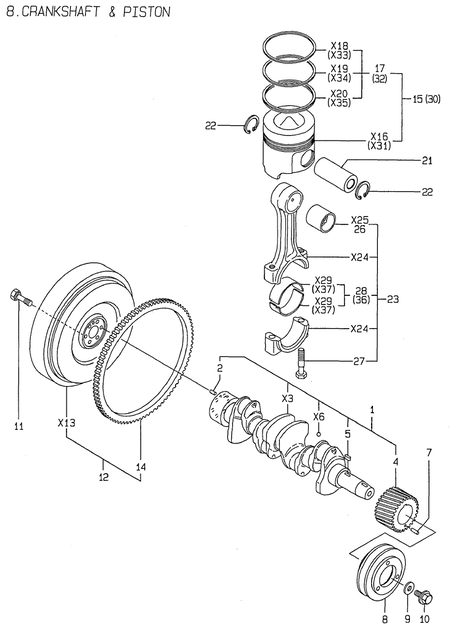 CRANKSHAFT & PISTON (4TNE88-MS)