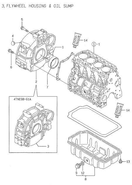 FLYWHEEL HOUSING & OIL SUMP (4TNE98-SA)