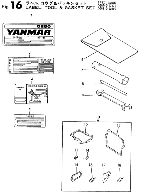 LABEL,TOOL & GASKET SET (GE70-DPD)